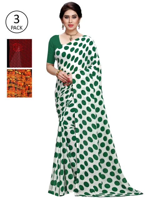 

KALINI Pack Of 3 White & Green Saree