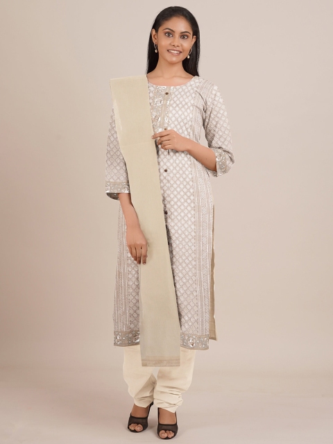 

Pothys Cream & Off-White Embroidered Unstitched Dress Material
