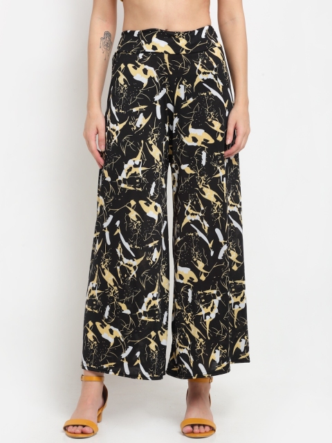 

NEUDIS Women Black & Cream-Coloured Printed Flared Knitted Palazzos