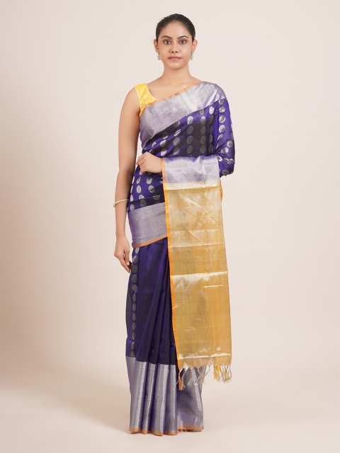 

Pothys Violet & Yellow Woven Design Pure Silk Uppada Saree