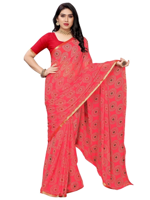 

KALINI Pink & Gold-Toned Zari Pure Chiffon Bandhani Saree