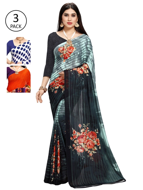 

KALINI Pack Of 3 Multicoloured Poly Georgette Sarees, Multi