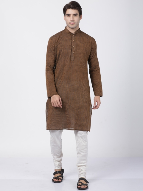 

VASTRAMAY Men Brown & Cream Pure Cotton Handloom Kurta with Churidar, Coffee brown