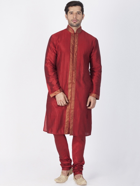 

VASTRAMAY Men Maroon Striped Kurta with Churidar