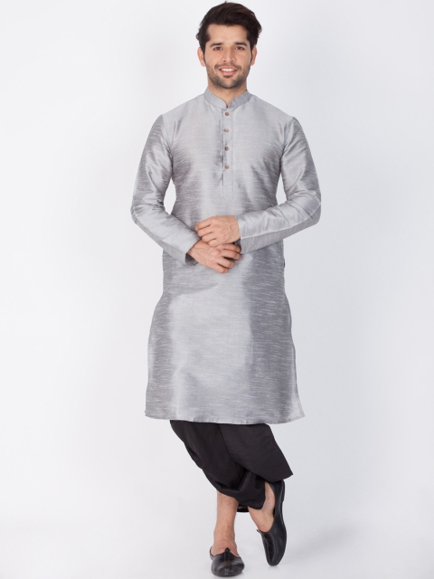 

VASTRAMAY Men Solid Grey & Black Kurta with Dhoti Pants