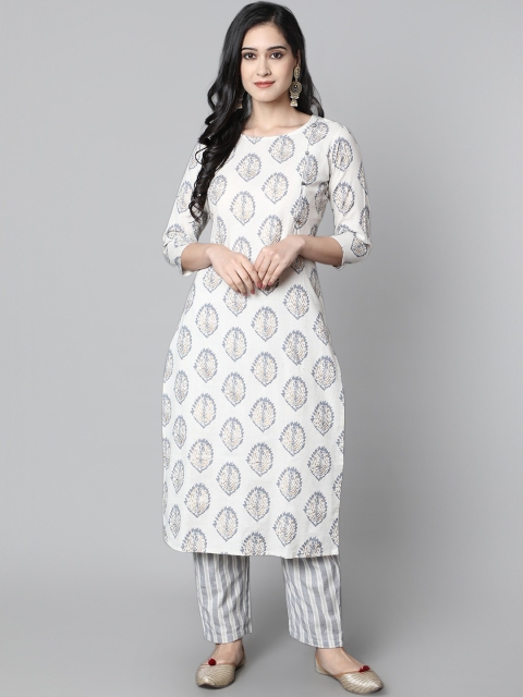

JAIPURI BUNAAI Women White Ethnic Motifs Printed Kurta with Palazzos