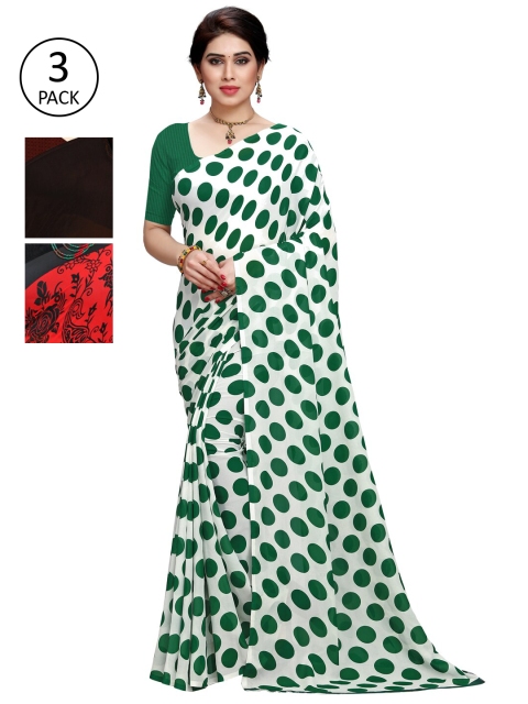 

KALINI Pack Of 3 Poly Georgette Sarees, White