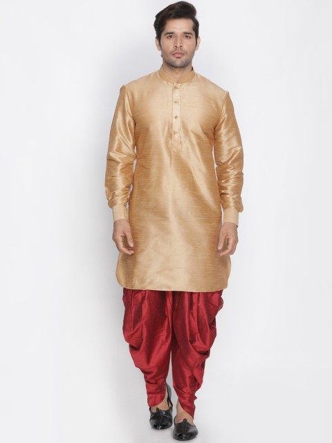 

VASTRAMAY Men Rose Gold & Maroon Kurta with Dhoti Pants