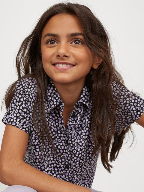 

H&M Girls Black Ditsy Floral Printed Tie-front Blouse