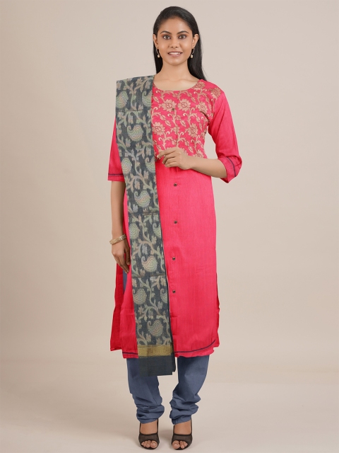

Pothys Pink & Grey Unstitched Dress Material