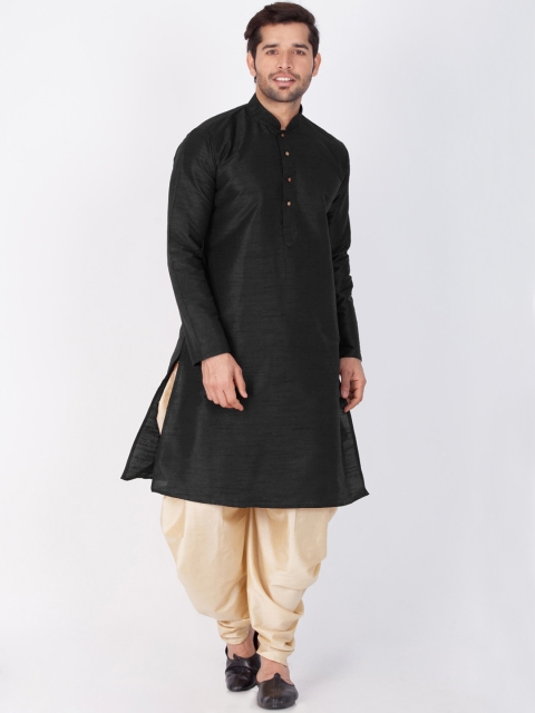 

VASTRAMAY Men Black & Beige Pleated Kurta with Dhoti Pants