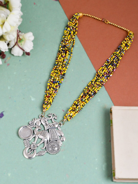 

Silvermerc Designs Yellow Brass Silver-Plated Bohemian Necklace