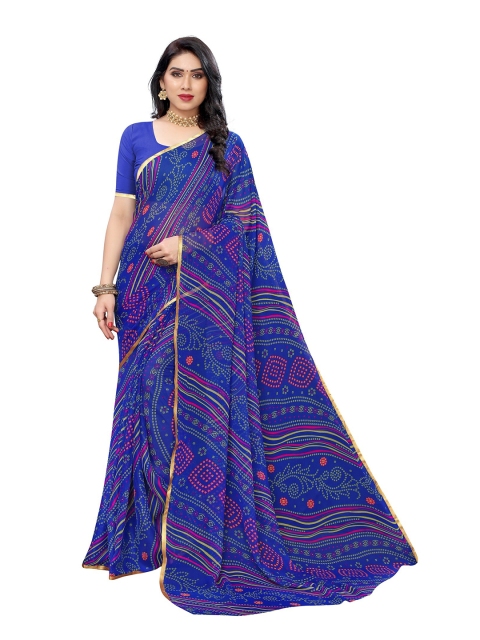 

KALINI Navy Blue & Pink Bandhani Zari Pure Chiffon Saree