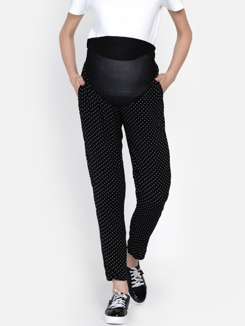 

Mine4Nine Women Black Printed Straight Fit High-Rise Regular Trousers
