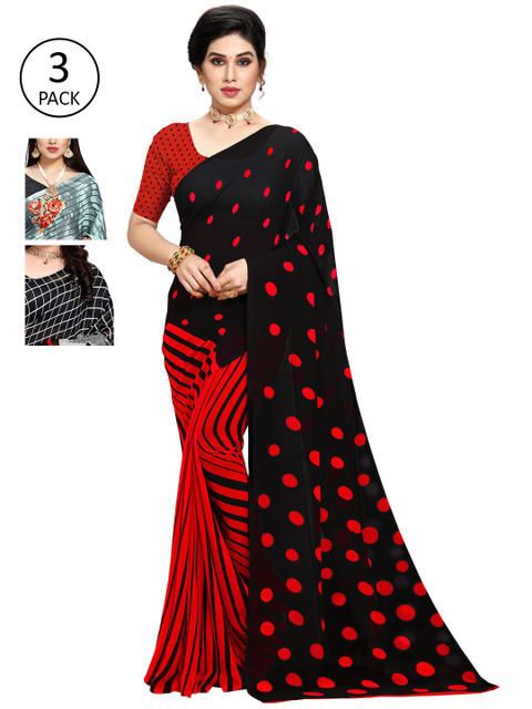 

KALINI Pack of 3 Printed Sarees, Red
