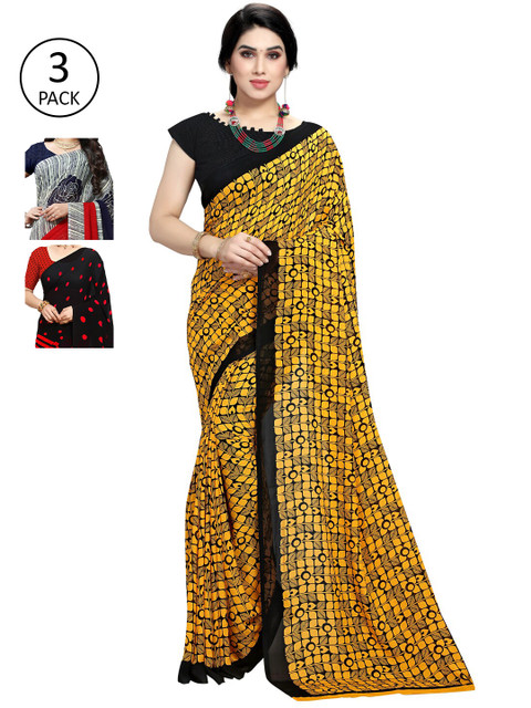 

KALINI Women Pack of 3 Printed Sarees, Black