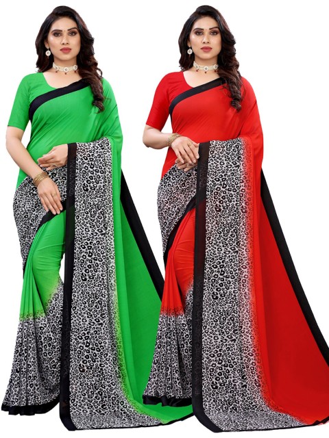 

KALINI Women Pack Of 2 Printed Sarees, Green
