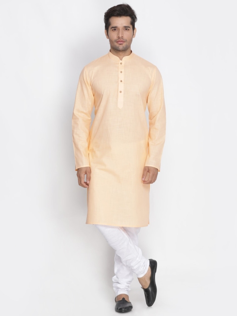 

VASTRAMAY Men Orange Pure Cotton Kurta with Churidar