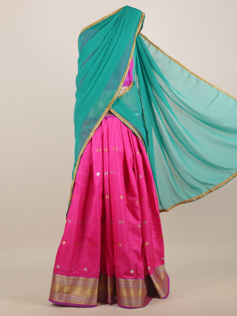 

Pothys Turquoise Blue & Pink Woven Design Traditional Half Saree