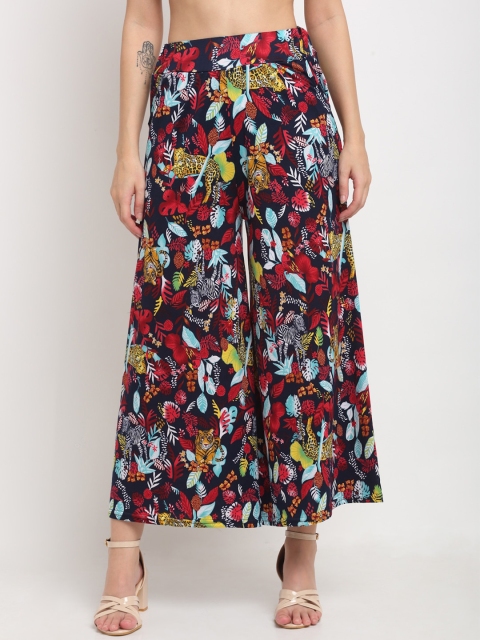 

NEUDIS Women Black & Red Floral Printed Knitted Palazzos