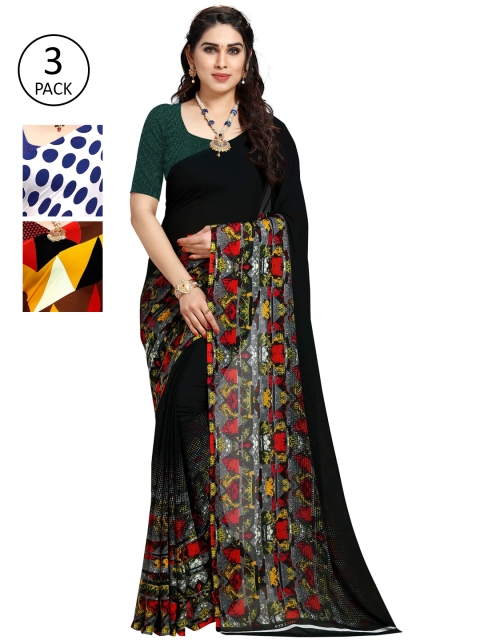 

KALINI Women Pack of 3 Printed Poly Georgette Sarees, White
