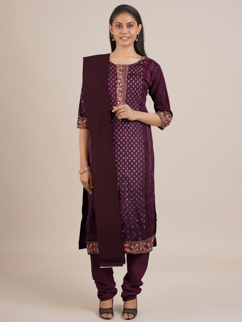 

Pothys Purple Printed Unstitched Dress Material