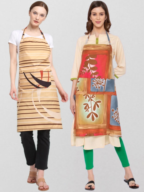 

KLOTTHE Unisex Pack Of 2 Printed Cotton 210 TC Aprons, Beige