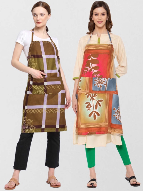 

KLOTTHE Set Of 2 Printed 210TC Cotton Aprons, Red