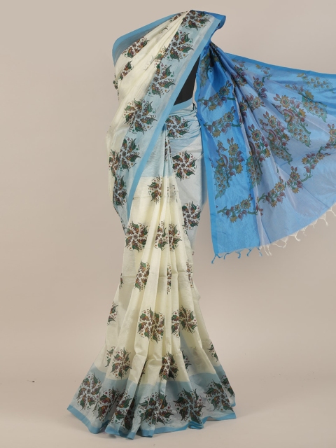 

Pothys White & Blue Floral Zari Saree