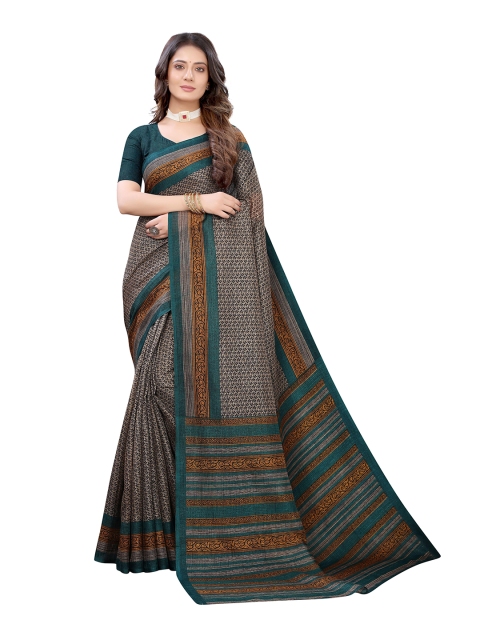 

KALINI Green & Beige Ethnic Motifs Cotton Blend Saree