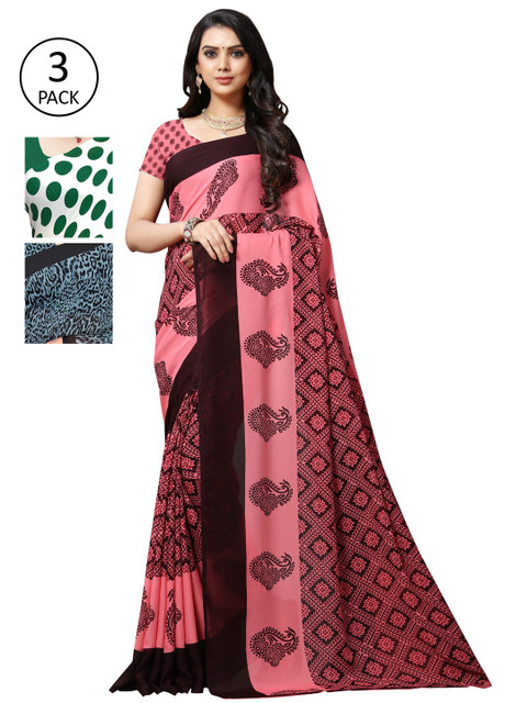 

KALINI Pack of 3 Poly Georgette Sarees, White