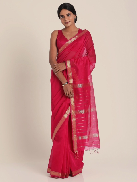 

Suta Red & Golden Striped Zari Silk Blend Maheshwari Saree