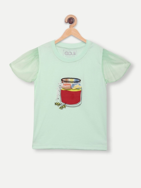

GOJI Girls Sea Green & Red Printed T-shirt