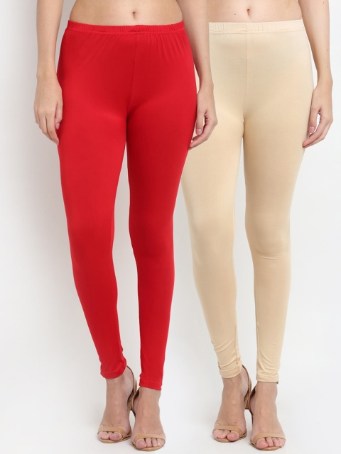 

NEUDIS Women Pack Of 2 Beige & Red Ankle-Length Leggings