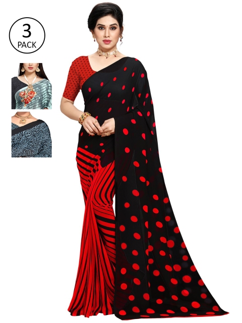 

KALINI Women Pack of 3 Printed Sarees, Teal