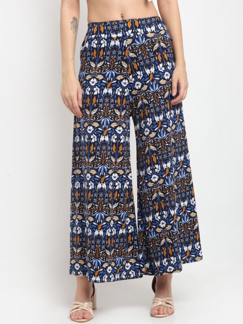 

NEUDIS Women Blue & Brown Floral Printed Flared Knitted Palazzos