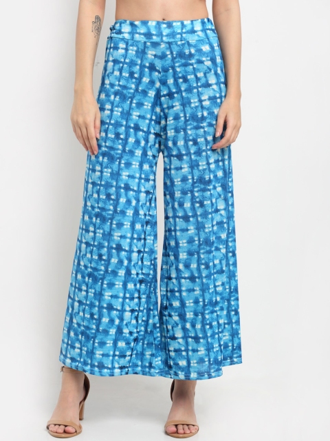 

NEUDIS Women Blue & White Printed Flared Knitted Palazzos