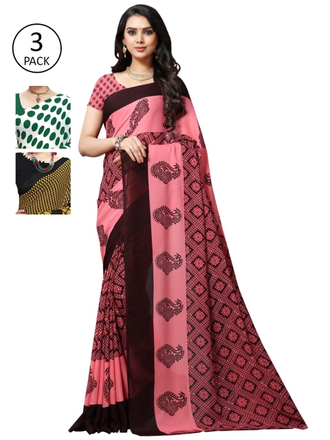 

KALINI Pack Of 3 Multicoloured Poly Georgette Sarees, Multi