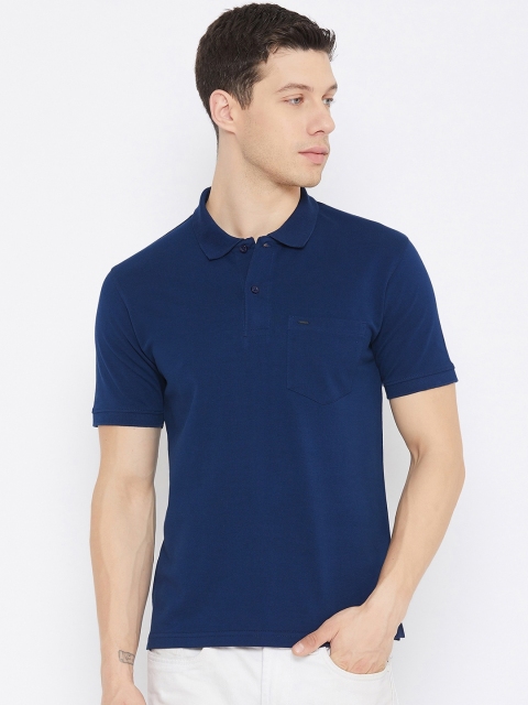 

Okane Men Blue Polo Collar T-shirt