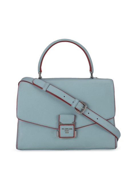 

Da Milano Blue Colourblocked Leather Structured Handheld Bag