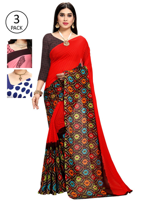 

KALINI Women Pack Of 3 Printed Sarees, White