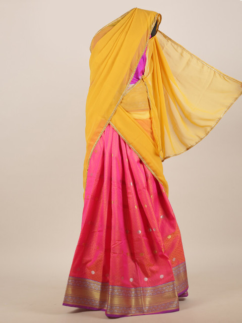 

Pothys Yellow & Pink Woven Design Lehenga Saree