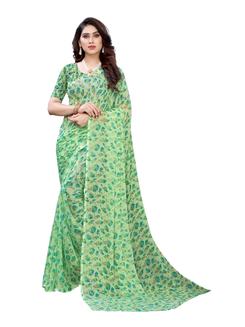 

KALINI Green & Blue Floral Pure Chiffon Saree