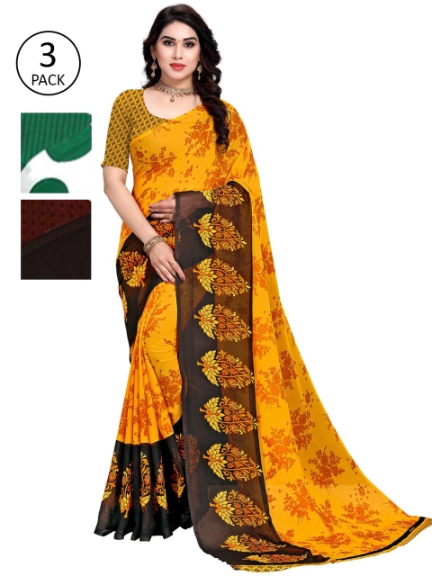

KALINI White & Green Pack of 3 Printed Saree