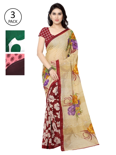 

KALINI Women Pack Of 3 Printed Sarees, Green