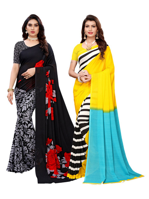 

KALINI Women Pack Of 2 Printed Sarees, Black