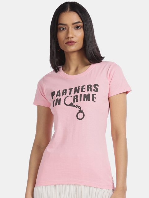 

Sugr Women Pink Typography Printed T-shirt