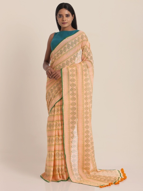

Suta Mustard & Green Handblock Printed Pure Cotton Saree