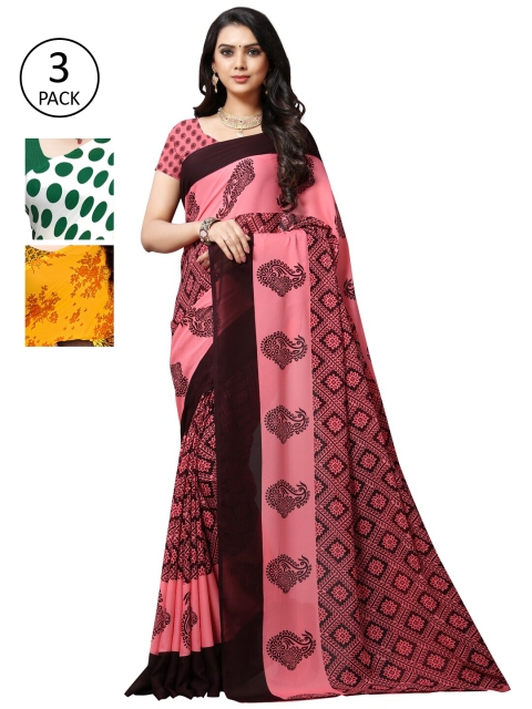 

KALINI Pack Of 3 White & Green Saree