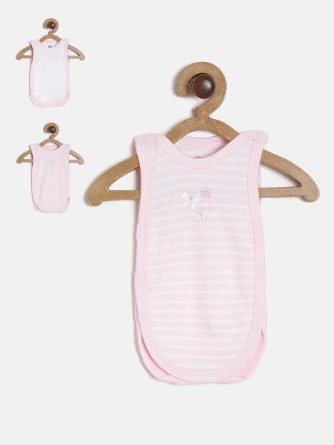 

MINI KLUB Infant Baby Pack of 3 Printed Pure Cotton Bodysuits, Pink